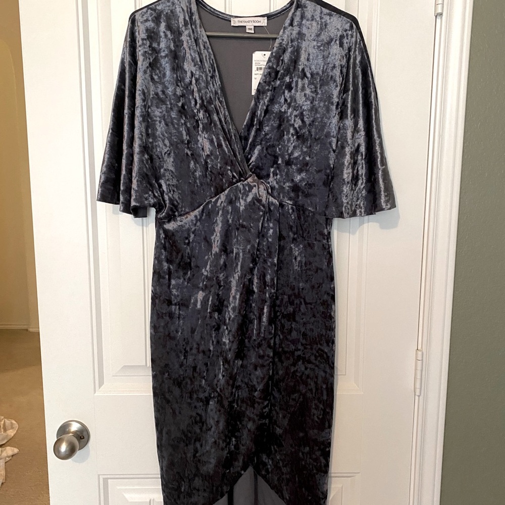 NWT Gray/blue, velvet, twist front dress